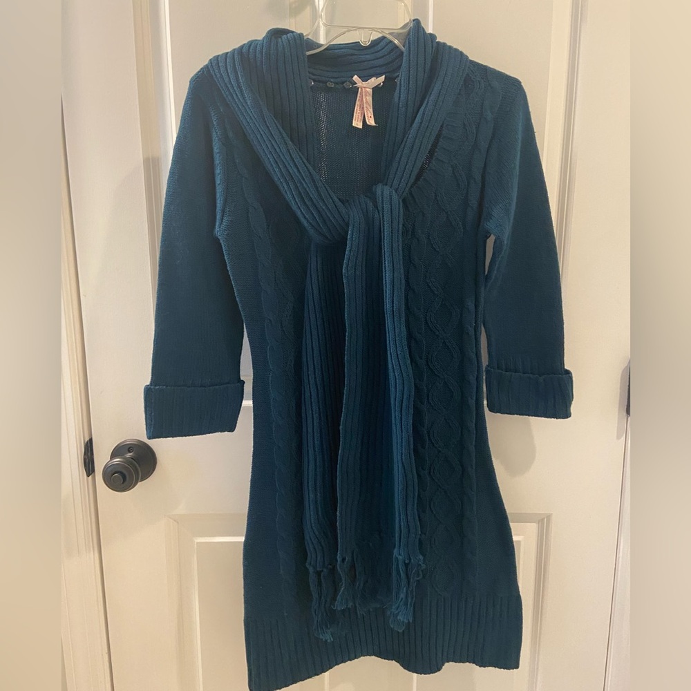 Teal Blue Sweater Dress by Derek Heart Size L w/Matching Scarf (EUC)